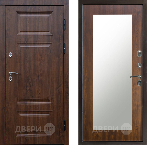 Входная металлическая Дверь Престиж TERMO с терморазрывом Премиум Орех Зеркало пастораль Дуб в Одинцово