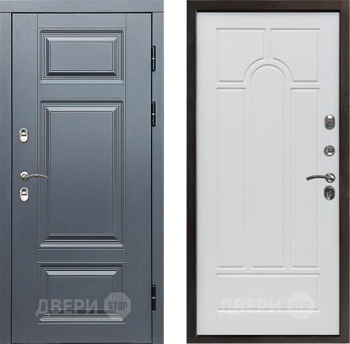 Входная металлическая Дверь Престиж TERMO с терморазрывом Премиум Грэй Арка Белое дерево в Одинцово
