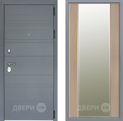 Дверь Заводские двери Лира Софт графит Зеркало Макси Беленый дуб в Одинцово