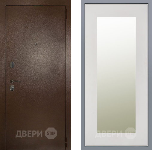 Дверь Заводские двери Эталон 3к антик медь Зеркало Модерн Белый софт в Одинцово