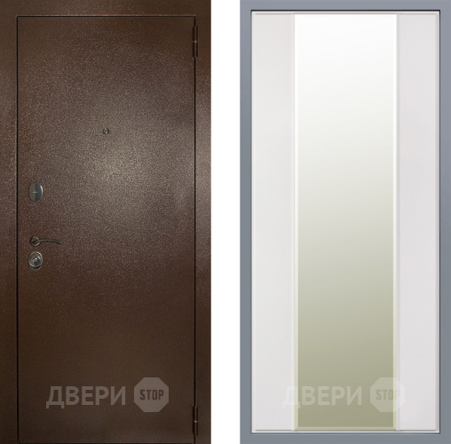Дверь Заводские двери Эталон 3к антик медь Зеркало Макси Белый матовый в Одинцово