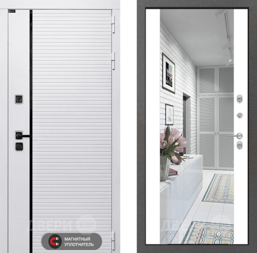 Входная металлическая Дверь Лабиринт (LABIRINT) Royal Зеркало Максимум Белый софт в Одинцово