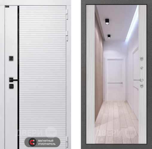 Входная металлическая Дверь Лабиринт (LABIRINT) Royal Зеркало Максимум Сандал белый в Одинцово