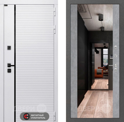 Входная металлическая Дверь Лабиринт (LABIRINT) Royal Зеркало Максимум Бетон светлый в Одинцово