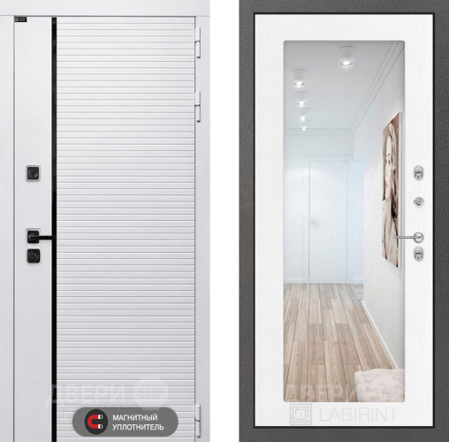 Входная металлическая Дверь Лабиринт (LABIRINT) Royal Зеркало 18 Белое дерево в Одинцово