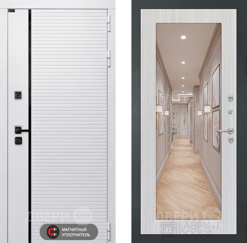 Входная металлическая Дверь Лабиринт (LABIRINT) Royal Зеркало 18 Сандал белый в Одинцово