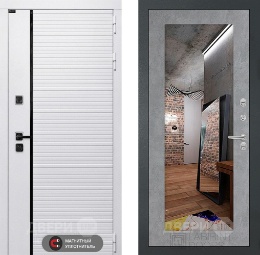 Входная металлическая Дверь Лабиринт (LABIRINT) Royal Зеркало 18 Бетон светлый в Одинцово