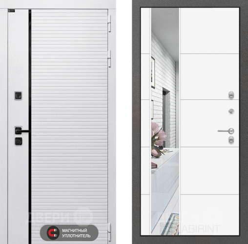 Входная металлическая Дверь Лабиринт (LABIRINT) Royal Зеркало 19 Белый софт в Одинцово