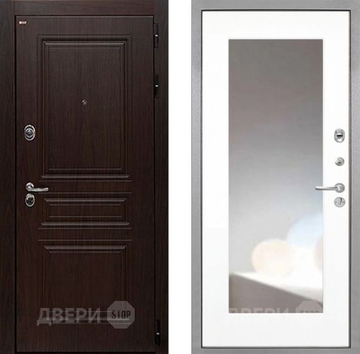 Входная металлическая Дверь Интекрон (INTECRON) Брайтон Тиковое Дерево ФЛЗ-120-М Зеркало Белый матовый в Одинцово