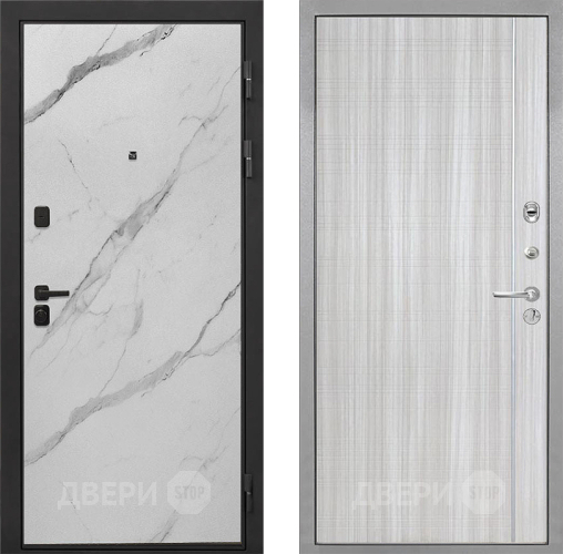 Входная металлическая Дверь Интекрон (INTECRON) Профит Black Мрамор Арктик В-07 с молдингом Сандал белый в Одинцово