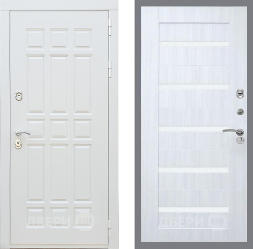 Входная металлическая Дверь Рекс (REX) 8 Силк Сноу СБ-14 стекло белое Сандал белый в Одинцово