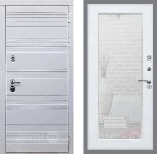 Входная металлическая Дверь Рекс (REX) 14 Силк Сноу Зеркало Пастораль Белый ясень в Одинцово