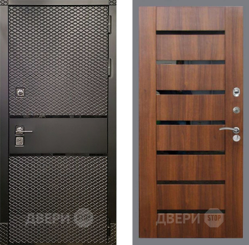 Входная металлическая Дверь Рекс (REX) 15 Черный Кварц СБ-14 стекло черное Орех бренди в Одинцово