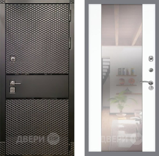 Входная металлическая Дверь Рекс (REX) 15 Черный Кварц СБ-16 Зеркало Силк Сноу в Одинцово