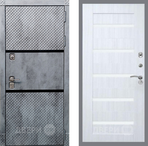 Дверь Рекс (REX) 15 Бетон Темный СБ-14 стекло белое Сандал белый в Одинцово