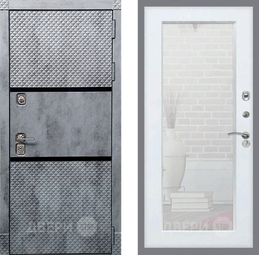 Входная металлическая Дверь Рекс (REX) 15 Бетон Темный Зеркало Пастораль Силк Сноу в Одинцово