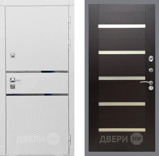 Входная металлическая Дверь Рекс (REX) 15 Силк Сноу СБ-14 стекло белое венге поперечный в Одинцово