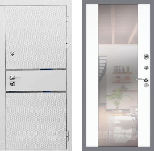 Входная металлическая Дверь Рекс (REX) 15 Силк Сноу СБ-16 Зеркало Силк Сноу в Одинцово