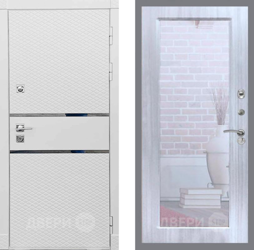 Входная металлическая Дверь Рекс (REX) 15 Силк Сноу Зеркало Пастораль Сандал белый в Одинцово