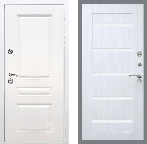 Входная металлическая Дверь Рекс (REX) Премиум-н Силк Сноу СБ-14 стекло белое Сандал белый в Одинцово