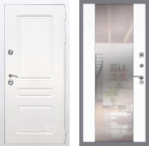 Входная металлическая Дверь Рекс (REX) Премиум-н Силк Сноу СБ-16 Зеркало Силк Сноу в Одинцово