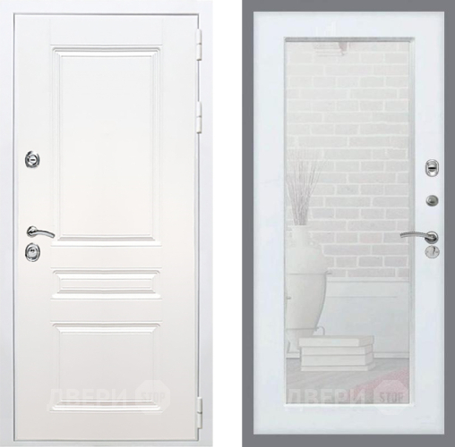 Входная металлическая Дверь Рекс (REX) Премиум-н Силк Сноу Зеркало Пастораль Силк Сноу в Одинцово