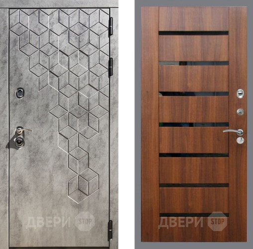 Входная металлическая Дверь Рекс (REX) 23 СБ-14 стекло черное Орех бренди в Одинцово